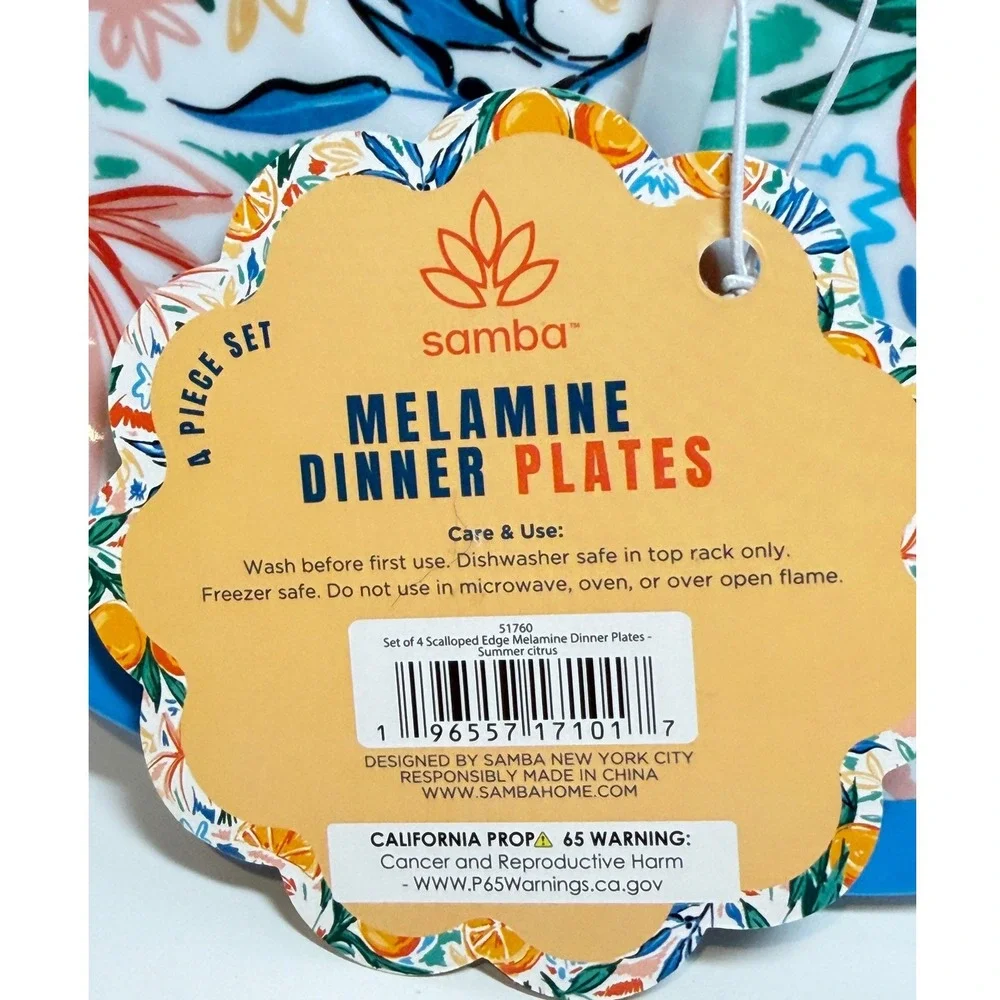 Samba New Set of 4 Melamine Dinner Plates 10.8